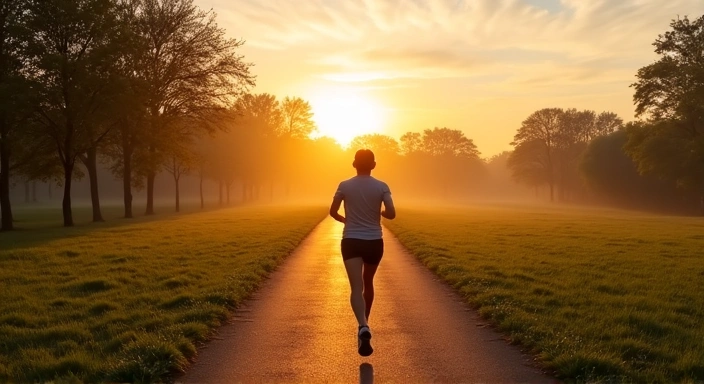 Osoba biegnąca w parku o wschodzie słońca