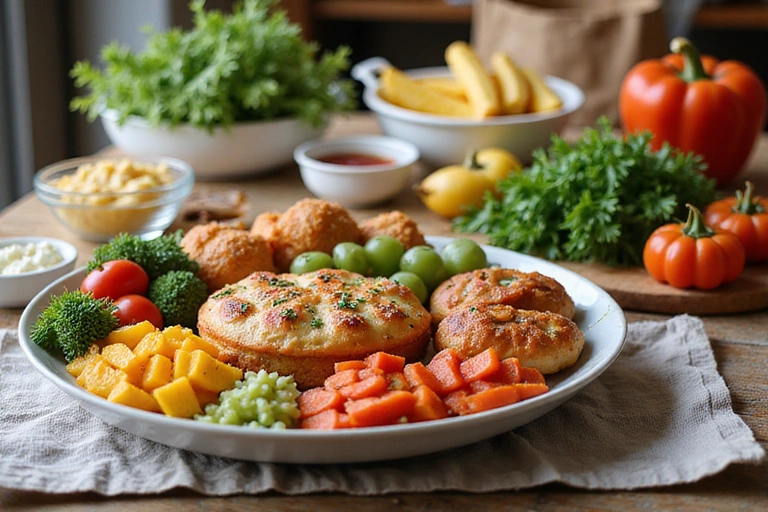 Kolorowe, zdrowe posiłki ułożone na stole